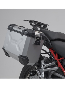 Zestaw: kufry boczne + kufer centralny TRAX ADV + stelaże SW-MOTECH do motocykla Ducati Multistrada V4 / S (20-)/ Pikes Peak (21-)/ Rally (23-) srebrne