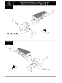 Mocowanie sportowych podnóżków PUIG KTM 990 Supermoto / 1050/1090 Adventure/R / 1190 Adventure / 1290 Super Adventure/R/S/T (pasażera)