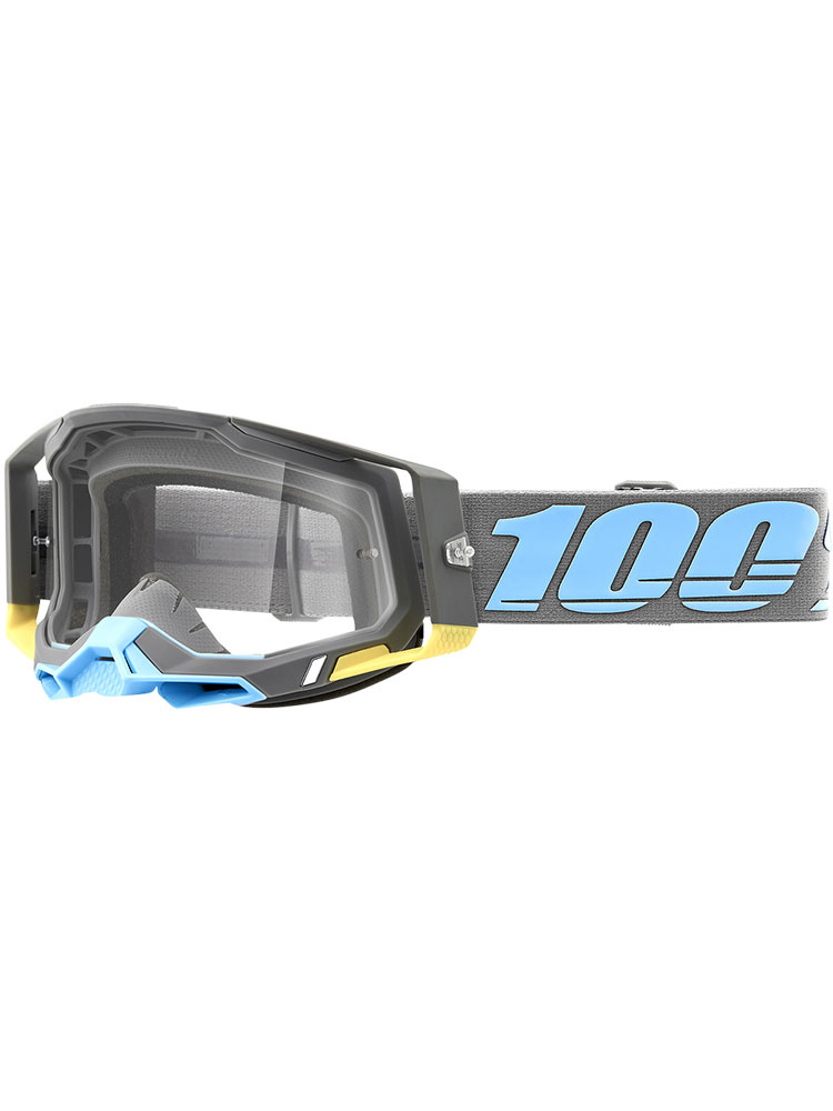 Gogle motocyklowe 100% Racecraft 2 Trinidad z przezroczystą szybką, szaro-niebiesko-żółte