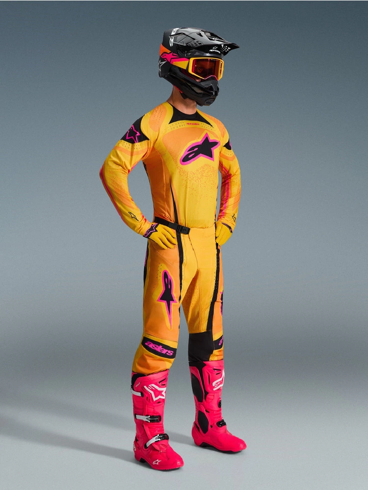 Spodnie cross Alpinestars MX Techstar Nomur pomarańczowo-żółto-czarne