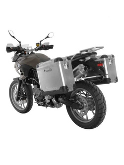 Zestaw: kufry boczne aluminiowe srebrne Zega Pro + stelaże srebrne Touratech BMW F800GS/ F700GS/ F650GS (Twin) (31+38L)