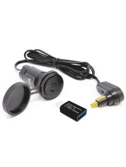 Kabel do tankbagu z podwójnym gniazdem USB C Touratech z wtyczką do gniazda DIN czarny