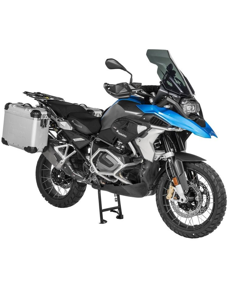 Zestaw: kufry boczne z anodowanego aluminium srebrne "And-S" Zega Evo + stelaże czarne Touratech BMW R1250GS/ R1250GS Adventure/ R1200GS (13-21)/ R1200GS Adventure (14-21) (31+38L)
