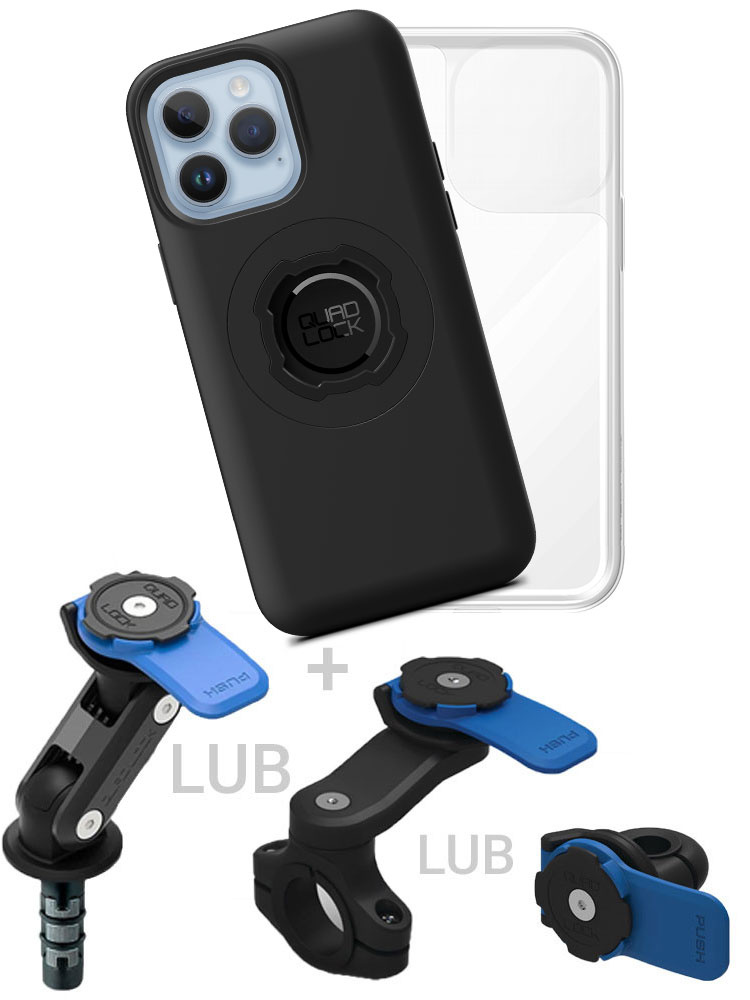 Zestaw na motocykl: etui MAG na telefon iPhone 14 Pro Max (magnetyczne) + wodoodporny pokrowiec MAG + mocowanie Quad Lock