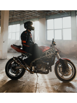 Kurtka motocyklowa skórzana Rebelhorn Vandal czarno-fluo czerwona