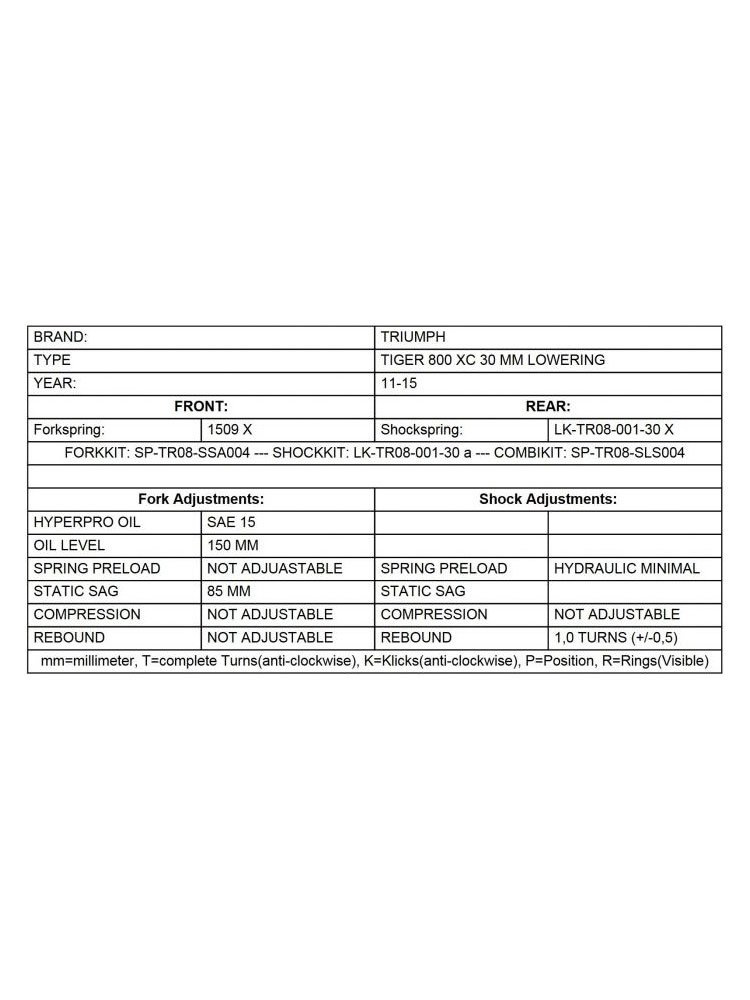 Zestaw obniżający wysokość motocykla -30mm Touratech do Triumph Tiger 800 XC (11-14)