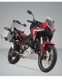 Zestaw: kufry boczne + kufer centralny + stelaże TRAX ADV SW-MOTECH do motocykla HONDA CRF1100 L Africa Twin (19-21) srebrne [pojemność 45 + 37 + 38L]