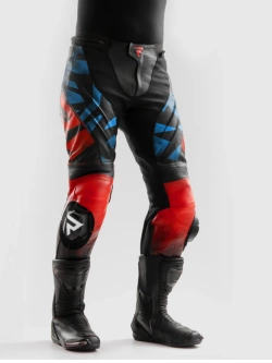 Spodnie motocyklowe skórzane Rebelhorn Inferno czarno-niebiesko-czerwone
