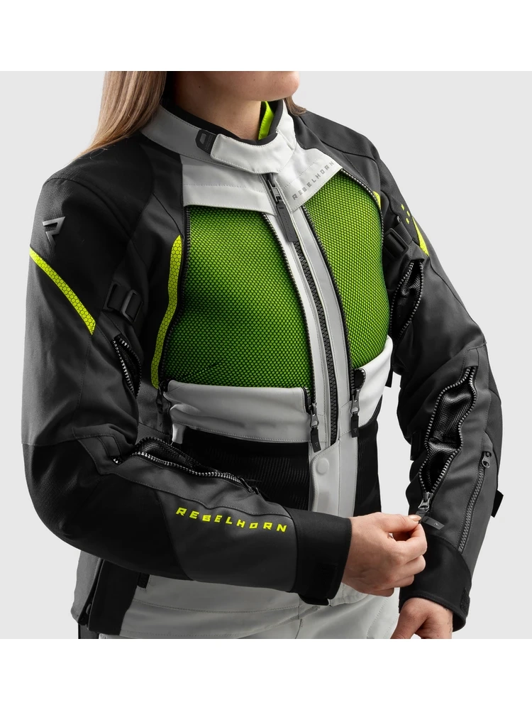 Kurtka motocyklowa damska tekstylna Rebelhorn Hardy 3.0 czarno-szaro-żółta