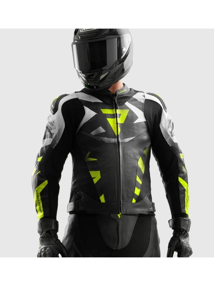 Kurtka motocyklowa skórzana Rebelhorn Inferno czarno-biało-żółta