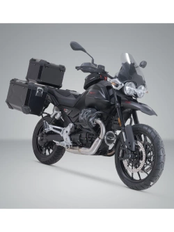 Zestaw: kufry boczne + kufer centralny TRAX ADV + stelaże SW-Motech Moto Guzzi V85 Strada (24-) czarne