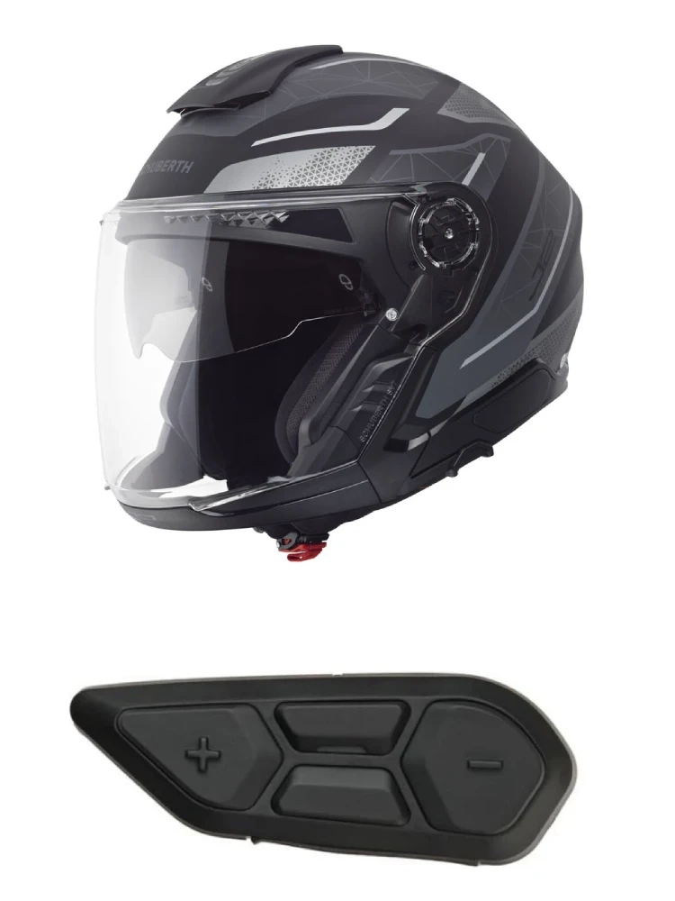 Zestaw: Kask otwarty Schuberth J2 Sigma czarno-szary + dedykowany interkom motocyklowy