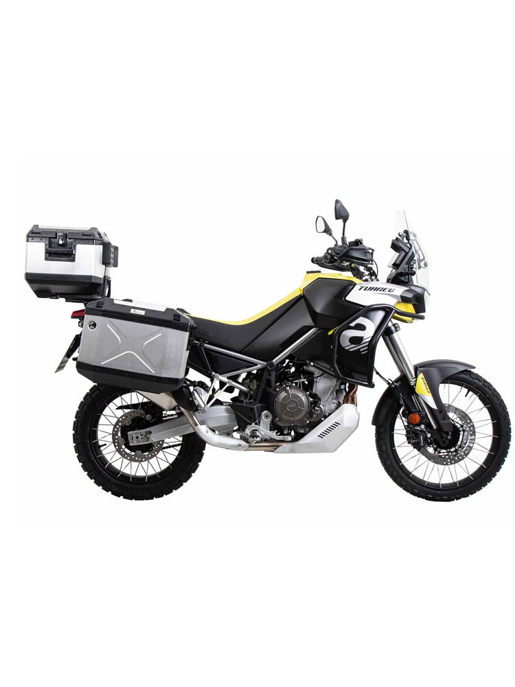 Zestaw: kufry boczne + stelaże Hepco&Becker Xplorer Cutout do Aprilia Tuareg 660 (22-24) srebrne