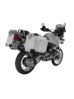 Zestaw: kufry boczne z anodowanego aluminium srebrne "And-S" Zega Pro + stelaże srebrne Touratech BMW R1150GS/R1150GS Adventure/R1100GS/R850GS (38+45L)