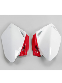 Osłony boczne tylne UFO do Hondy CRF 450R (05-06) biało-czerwone