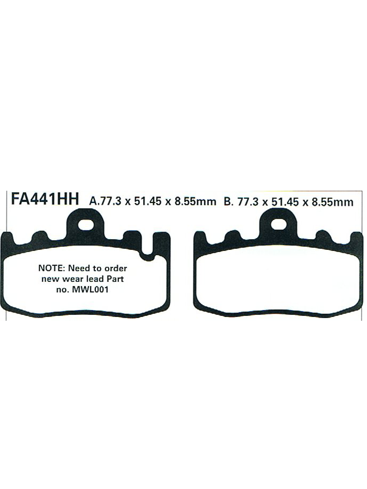 Klocki hamulcowe EBC FA441HH 77,3 x 51,45 x 8.55mm NA PRAWY PRZÓD