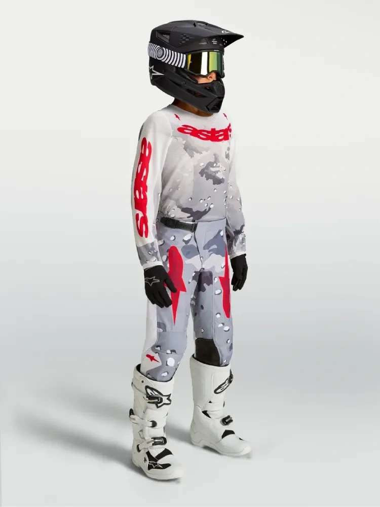 Spodnie cross dziecięce Alpinestars MX Fluid Lone biało-szaro-czerwone