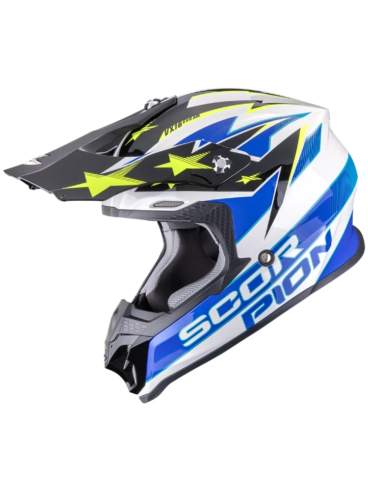 Kask enduro Scorpion VX-16 Evo Air Patriot biało-niebiesko-żółty