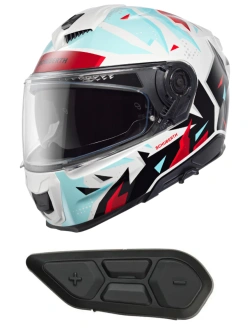 Zestaw: Kask integralny Schuberth S3 Spark biało-niebiesko-czerwony + dedykowany interkom motocyklowy
