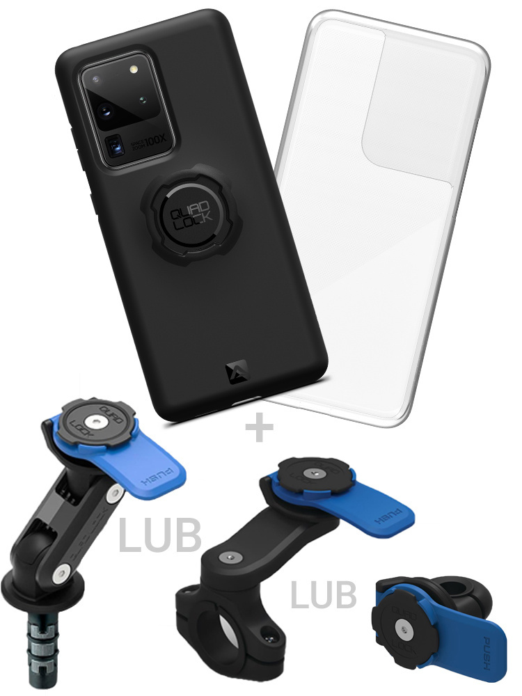 Zestaw na motocykl: etui na telefon Samsung Galaxy S20 Ultra + wodoodporny pokrowiec + mocowanie Quad Lock
