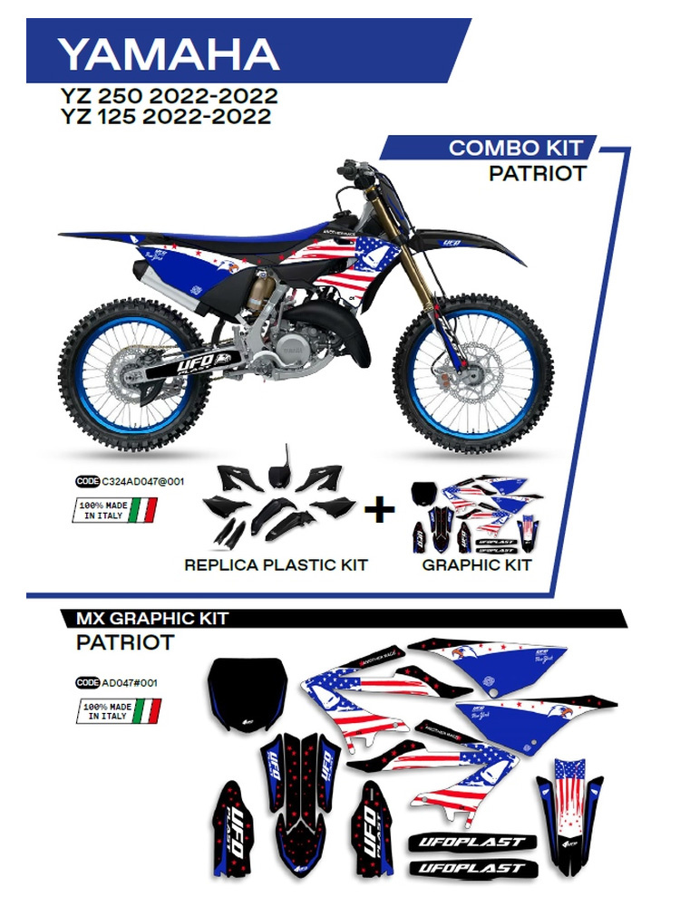 Komplet plastików i naklejek UFO Patriot do Yamahy YZ 125/250 (22-) czarny
