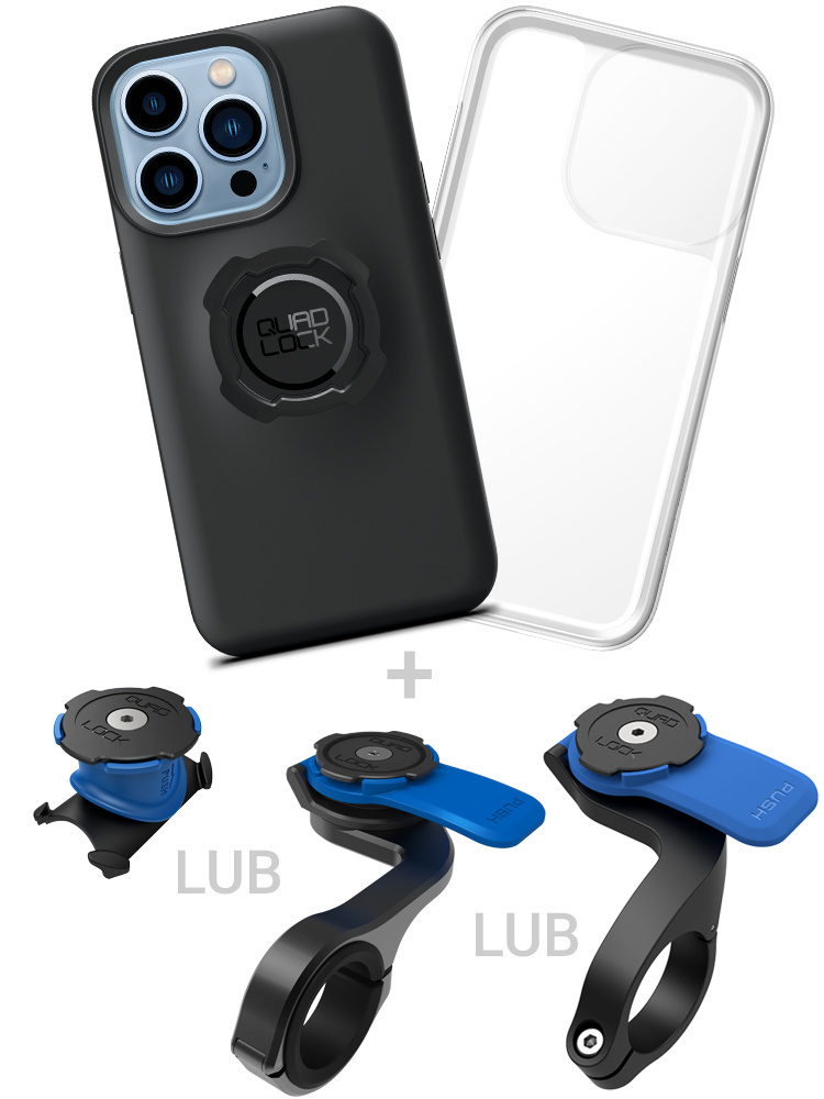 Zestaw rowerowy: etui na telefon iPhone 13 Pro Max + wodoodporny pokrowiec + mocowanie Quad Lock