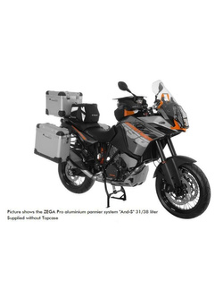 Zestaw: kufry boczne aluminiowe srebrne Zega Pro + stelaże srebrne Touratech KTM 1050 Adventure/ 1090 Adventure/ 1290 Super Adventure (-20)/1190 Adventure/R (38+45L)