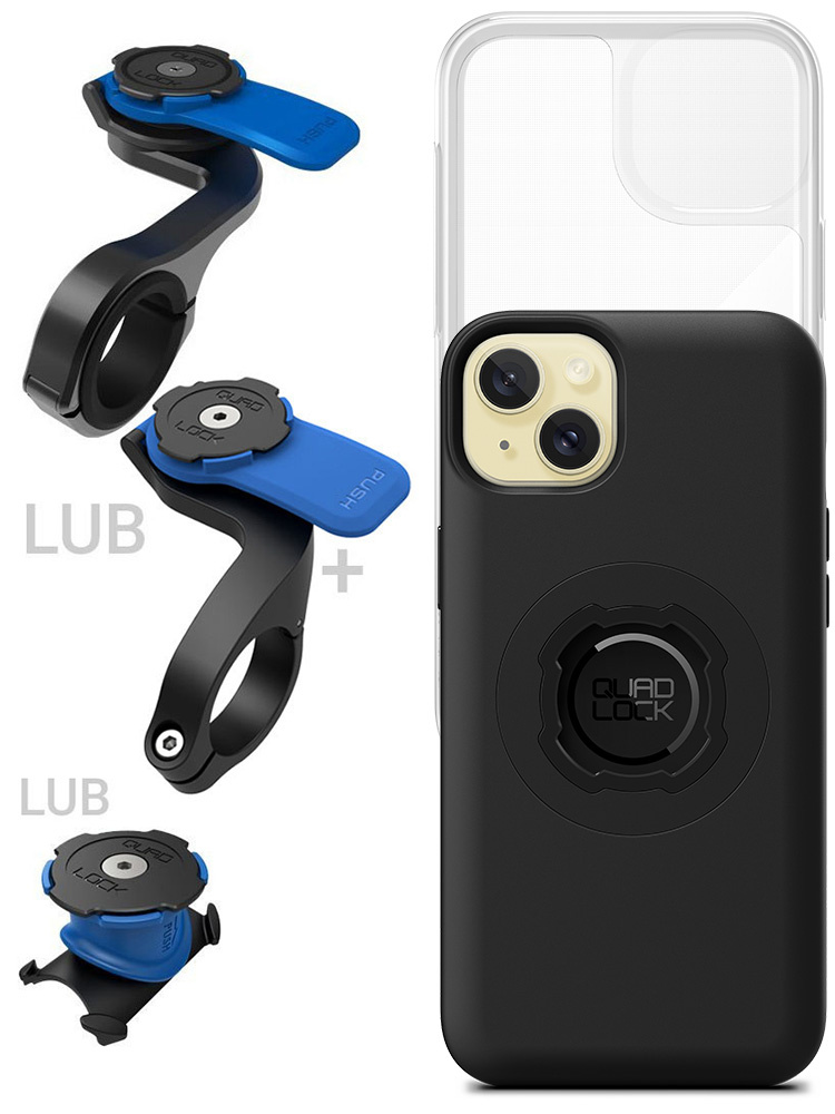 Zestaw rowerowy: etui MAG na telefon iPhone 15 Plus (magnetyczne) + wodoodporny pokrowiec MAG + mocowanie Quad Lock