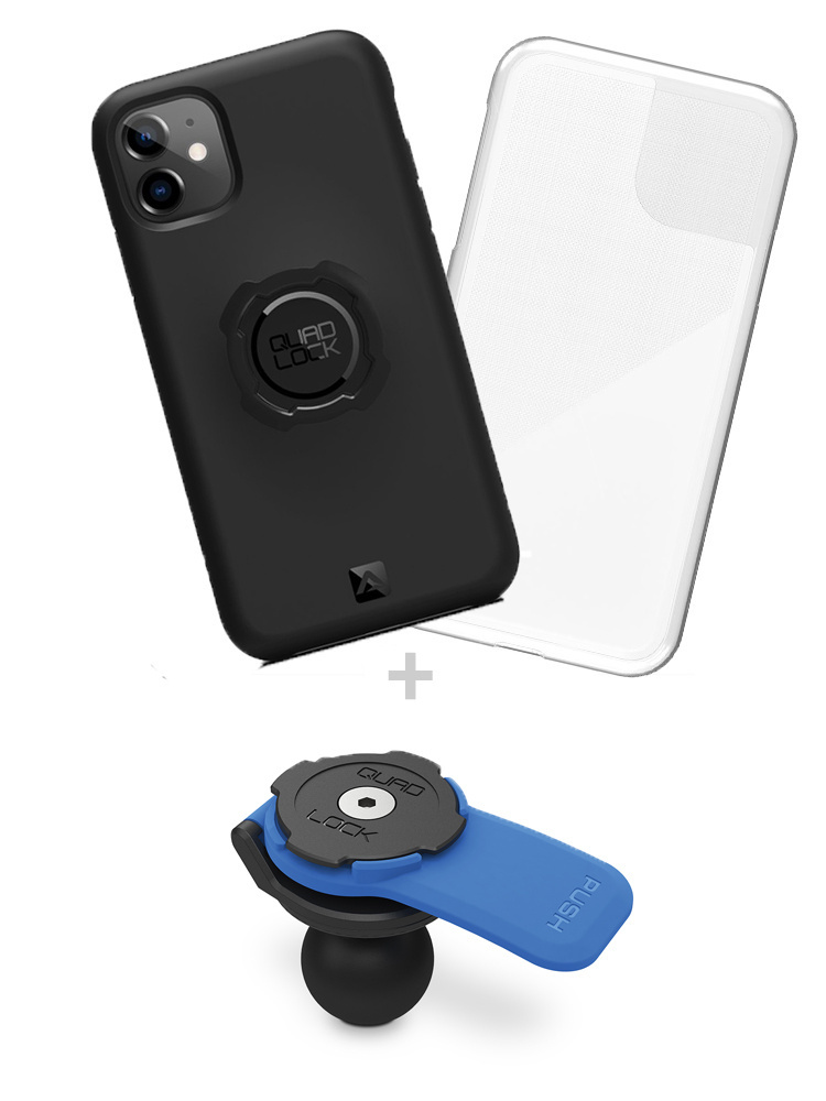 Zestaw: etui na telefon iPhone 11 + pokrowiec przeciwdeszczowy + uchwyt kulowy Quad Lock