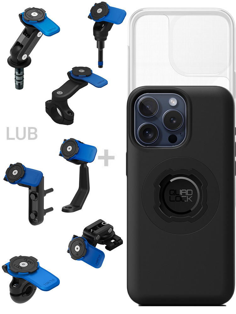 Zestaw na motocykl: etui MAG na telefon iPhone 16 Pro (magnetyczne) + wodoodporny pokrowiec MAG + mocowanie Quad Lock