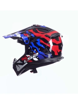 Kask enduro LS2 MX708 Fast II Grotesk biało-niebiesko-czerwony