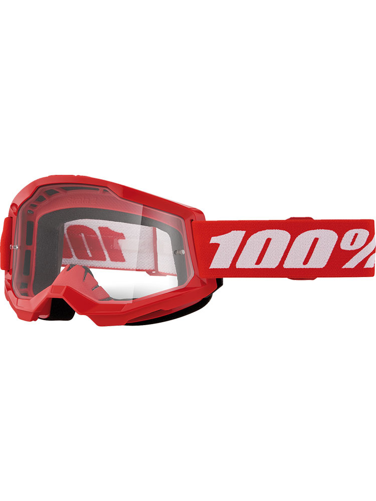Gogle motocyklowe dziecięce 100% Strata 2 z przezroczystą szybką czerwono-białe