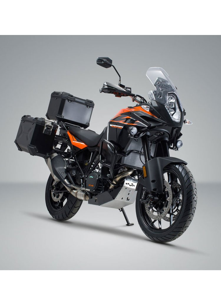 Zestaw: kufry boczne 45/37L + kufer centralny 38L TRAX ADV+ stelaże SW-MOTECH do motocykla Honda CRF1000L Africa Twin (15-17) srebrne