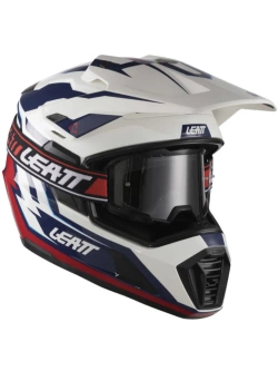 Kask enduro Leatt Moto 7.5 Royal biało-niebiesko-czerwony z goglami czarno-biało-czerwonymi