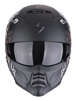 Kask modułowy Scorpion Exo-Combat II Genesis czarno-biało-złoty matowy