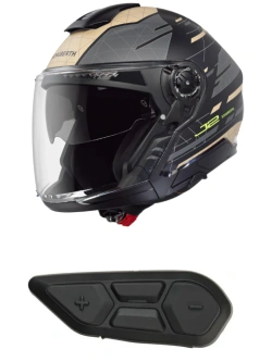Zestaw: Kask otwarty Schuberth J2 Nova czarno-szaro-brązowy + dedykowany interkom motocyklowy