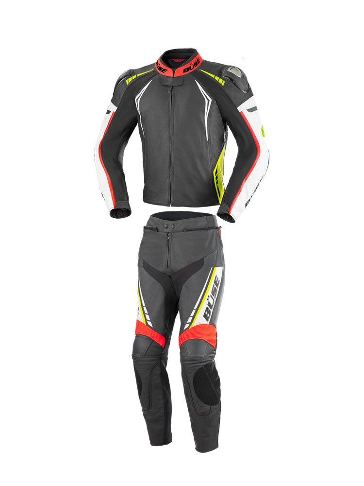 Kombinezon motocyklowy dwuczęściowy Büse Silverstone Pro czarno-czerowno-fluo żółty