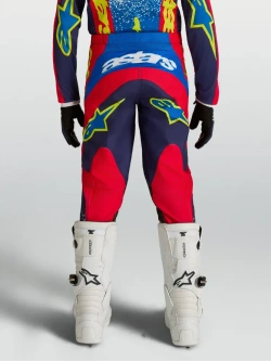 Spodnie cross dziecięce Alpinestars MX Fluid Drag niebiesko-czerwono-żółte
