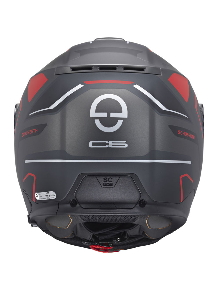 Zestaw: kask szczękowy Schuberth C5 Omega czarno-szaro-czerwony + dedykowany interkom motocyklowy