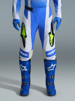 Spodnie cross Alpinestars MX Techstar Knif biało-niebieskie-fluo