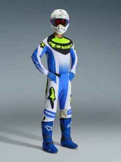 Spodnie cross Alpinestars MX Techstar Knif biało-niebieskie-fluo