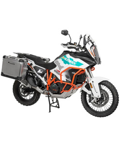 Zestaw: kufry boczne aluminiowe srebrne Zega Pro + stelaże czarne Touratech KTM Super Adventure 1290 S/R (21-24) [poj.: 31+38l]