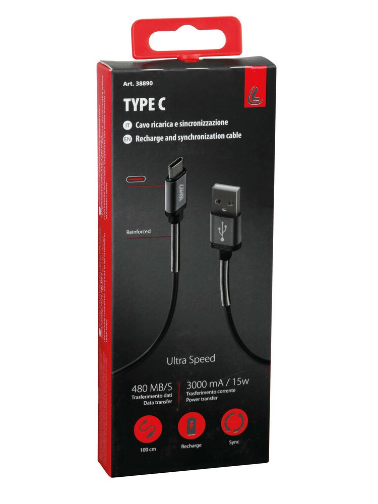 Kabel USB A Lampa z wyjściem USB typu C 100 cm czarny