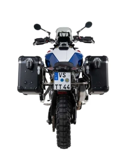 Zestaw: kufry boczne czarne Zega Evo X + stelaże srebne Touratech BMW F 900 GS (24-) [poj.: 38+38l]