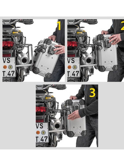 Zestaw: kufry boczne z anodowanego aluminium czarne "And-Black" Zega Evo + stelaże srebrne Touratech BMW R1250GS/ R1250GS Adventure/ R1200GS (13-21)/ R1200GS Adventure (14-21) (38+45L)