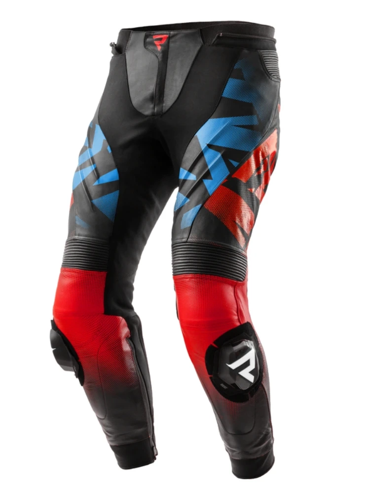 Spodnie motocyklowe skórzane Rebelhorn Inferno czarno-niebiesko-czerwone