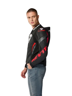 Kurtka motocyklowa skórzana REV’IT! Argon 3 Pro czarno-fluo czerwona