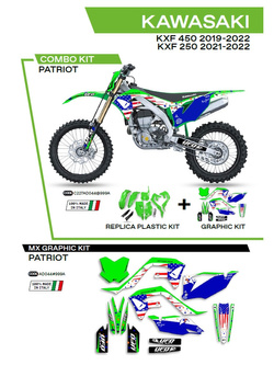 Komplet plastików i naklejek UFO Patriot do Kawasaki KXF 250 (21-), KXF 450 (19-) zielono-niebieski
