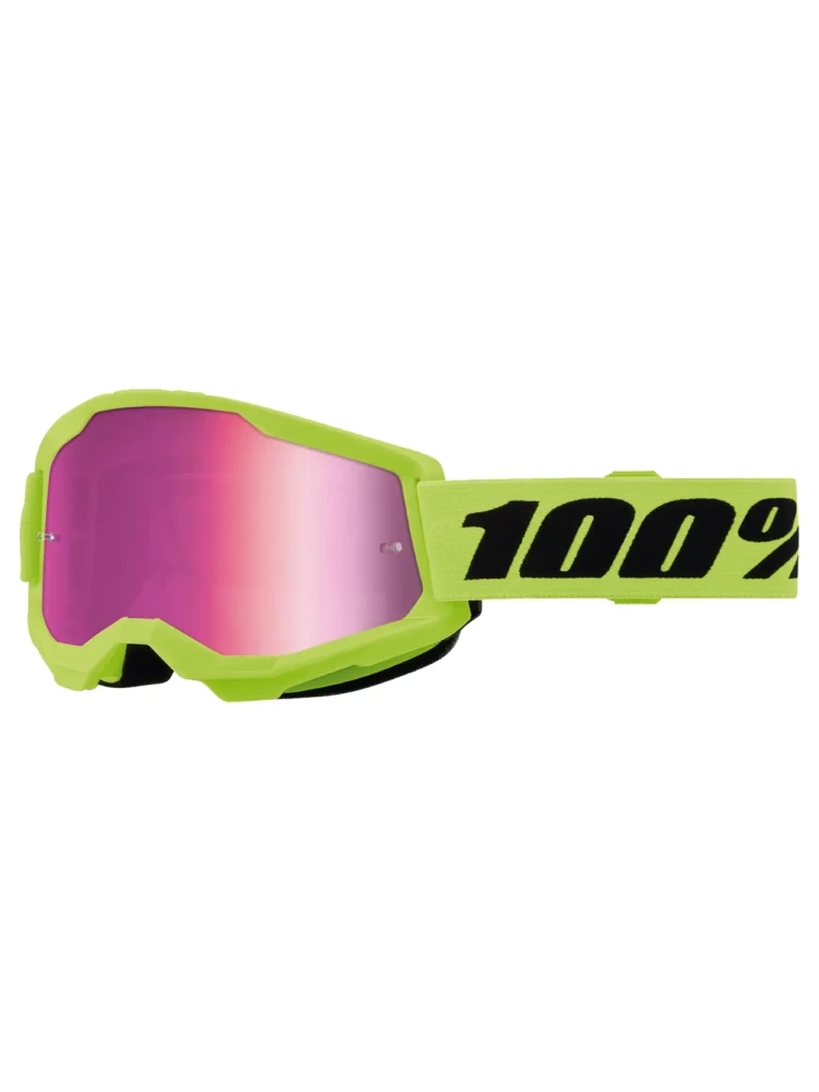 Gogle motocyklowe z szybą lustrzaną dziecięce 100% Strata 2 fluo