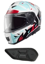 Zestaw: Kask integralny Schuberth S3 Spark biało-niebiesko-czerwony + dedykowany interkom motocyklowy